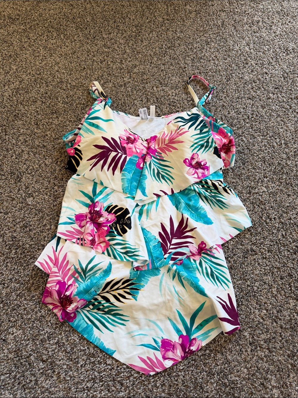 St. John's Bay Floral Swim Tankini Top in Teal, Magenta & White Size 18